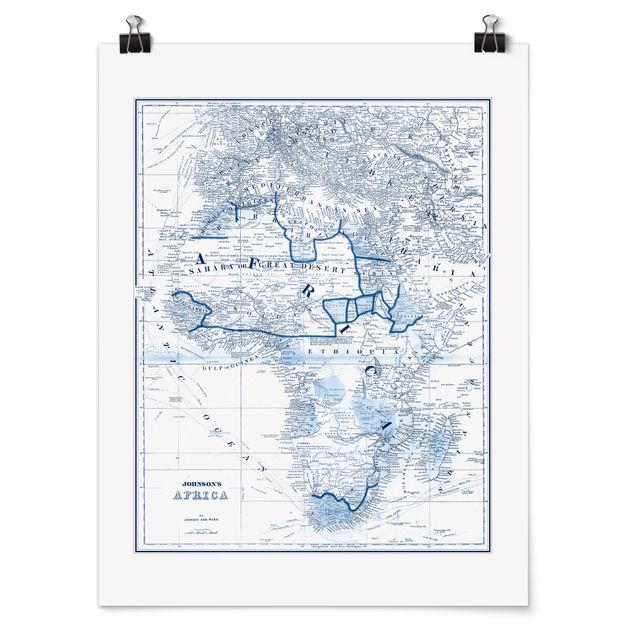Poster mappamondo Mappa in toni blu - Africa