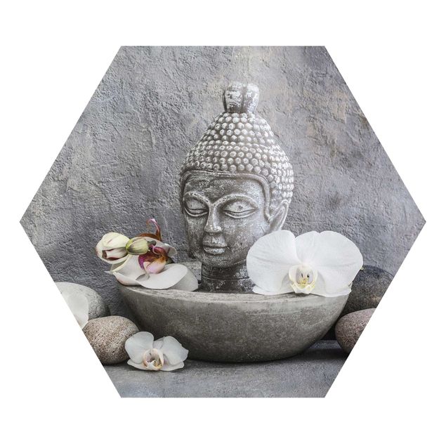 Quadri grigi Buddha Zen, orchidea e pietra
