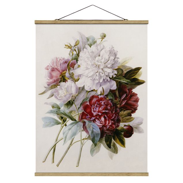 Quadri di fiori Pierre Joseph Redoute - Bouquet di peonie rosse, viola e bianche