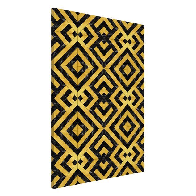 Lavagne magnetiche con disegni Mix di piastrelle geometriche Art Déco Oro Marmo Nero