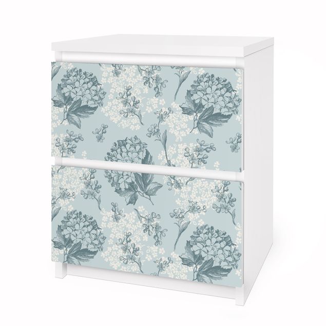Carta adesiva per mobili IKEA - Malm Cassettiera 2xCassetti - Pattern in blue Hortensia