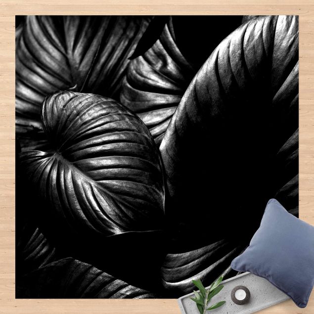tappeto moderno Hosta botanica in bianco e nero