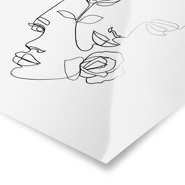 Poster bianco nero Line Art - Volti di donna Rose Bianco e Nero