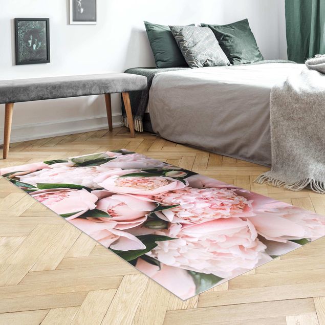 tappeto moderno Peonie rosa con foglie