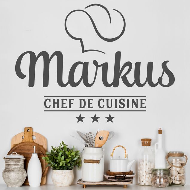 Adesivi murali personalizzati frasi Chef De Cuisine con nome personalizzato