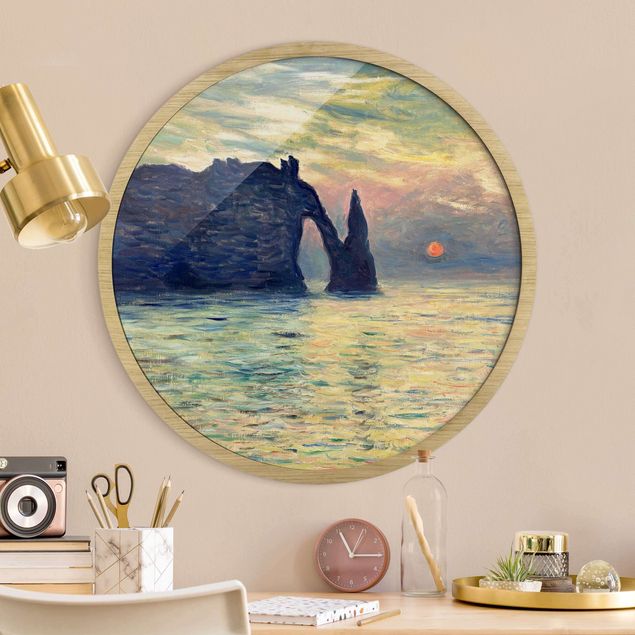 Quadri con cornice con spiaggia Claude Monet - La scogliera, Étretat, tramonto
