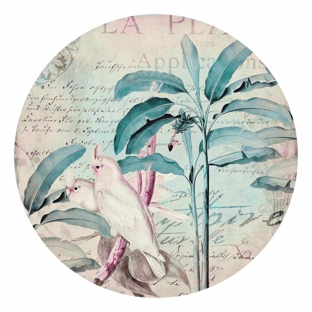 Carta da parati moderna Collage in stile coloniale - Cacatua e palme