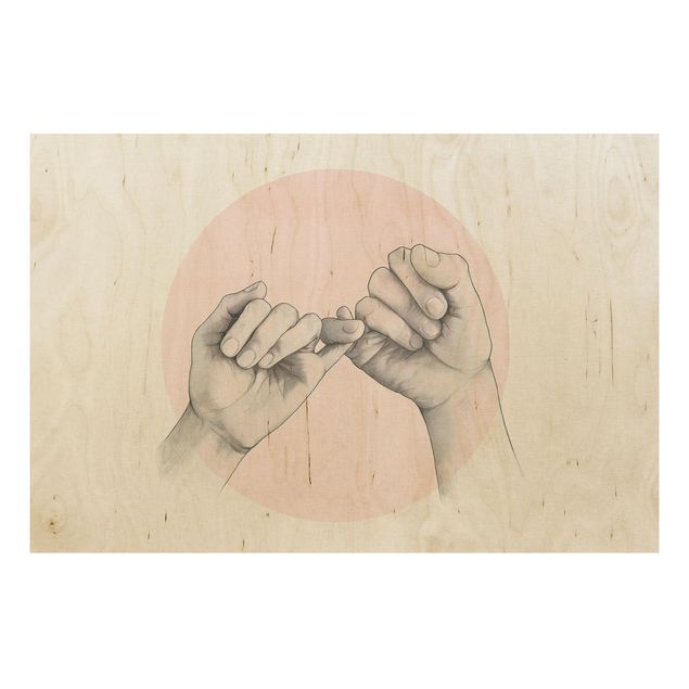 Quadri in legno Illustrazione - Mani Cerchio dell'Amicizia Rosa Bianco