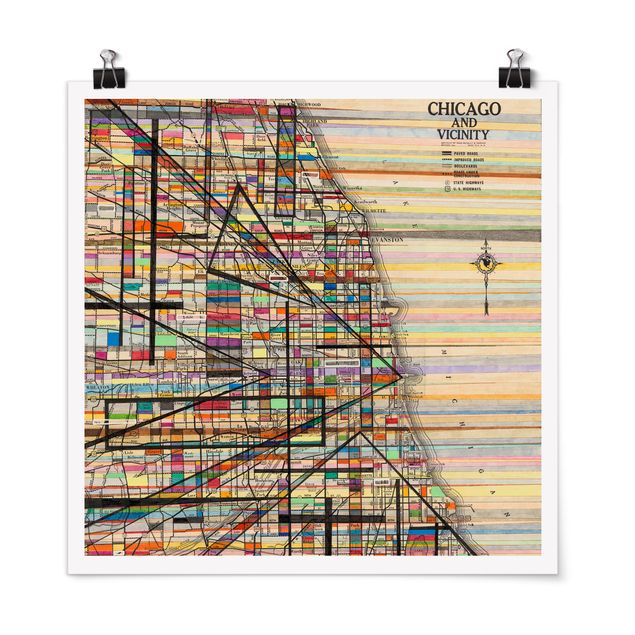 Cartina mondo da parete Mappa moderna di Chicago
