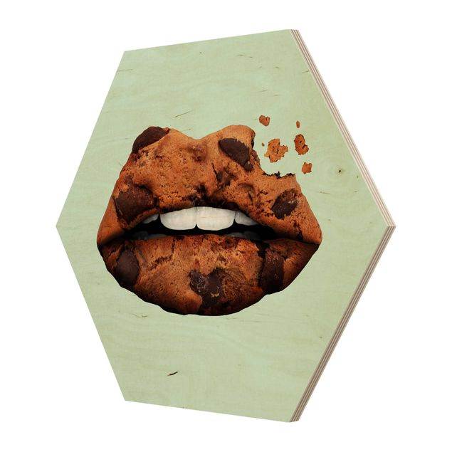Esagono in legno - Labbra con biscotto