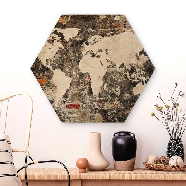 Quadri in legno vintage Vecchia mappa del mondo a parete