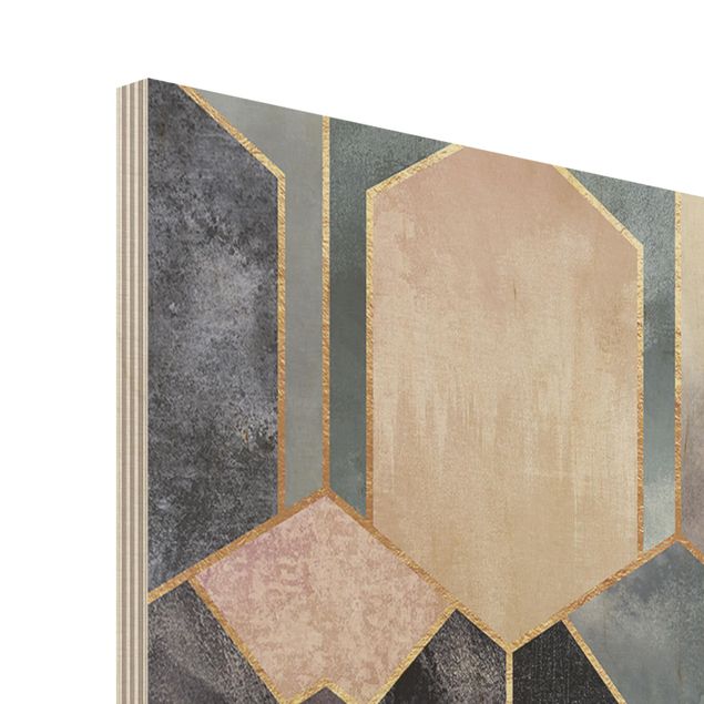 Stampa su legno - Art Deco di marmo oro - Quadrato 1:1