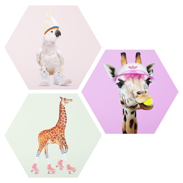 Riproduzione quadri famosi Giraffe e Cacatua Sport Set I
