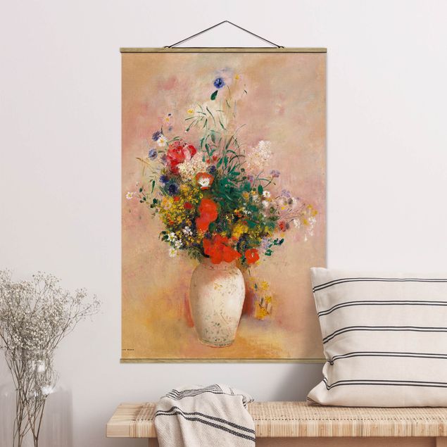 Stampe quadri famosi Odilon Redon - Vaso con fiori (sfondo rosato)