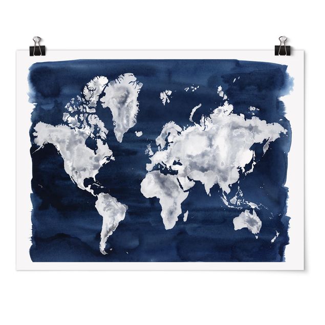 Quadro blu Mappa del mondo acquatico scuro