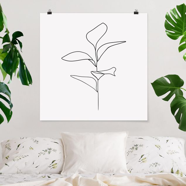 Quadro line art Line Art - foglie di piante bianco e nero