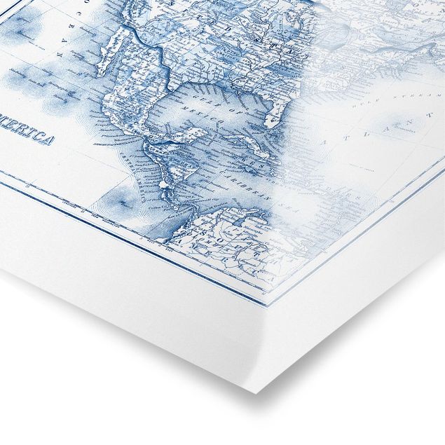 Stampe poster Mappa in toni blu - America del Nord