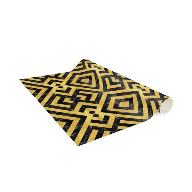 tappeto effetto pietra Mix di piastrelle geometriche Art Déco Oro Marmo Nero