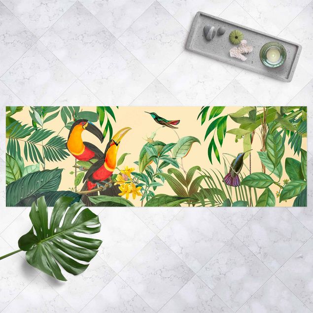tappeti per balcone Collage vintage - Uccelli nella giungla