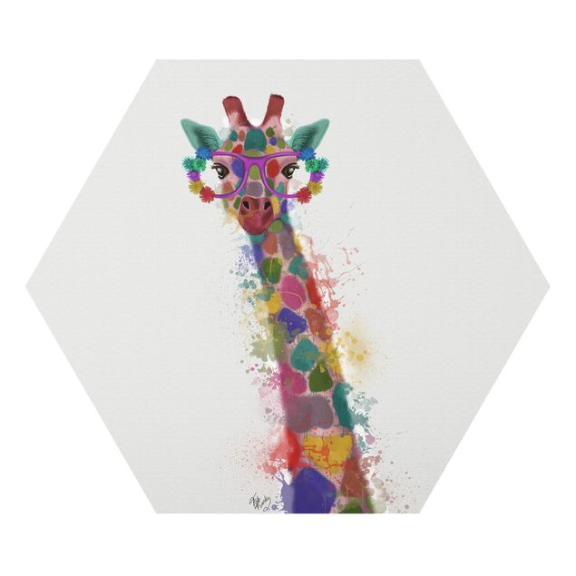 Quadri moderni colorati Giraffa con schizzi arcobaleno