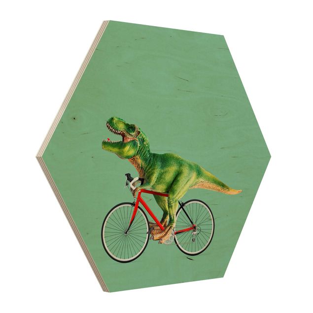 Stampe su legno Dinosauro con bicicletta
