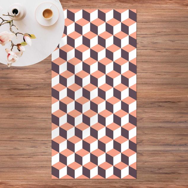 tappeto passatoia Mix di piastrelle geometriche Cubi Arancione