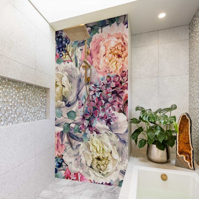 Rivestimento per doccia - bouquet floreale in acquerello