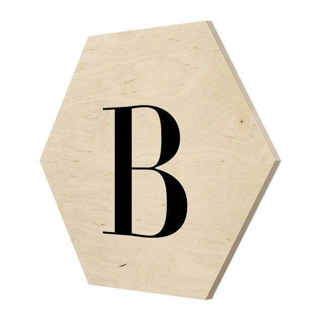 Esagono in legno - Lettera Serif Bianco B