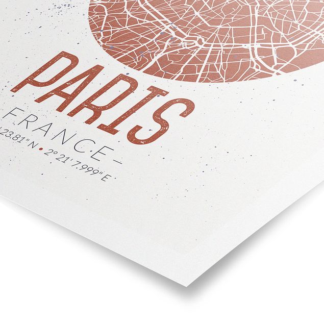 Poster bianco e nero Mappa della città di Parigi - Retrò