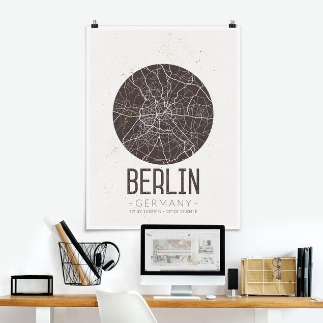 Quadro Berlino Mappa della città di Berlino - Retrò