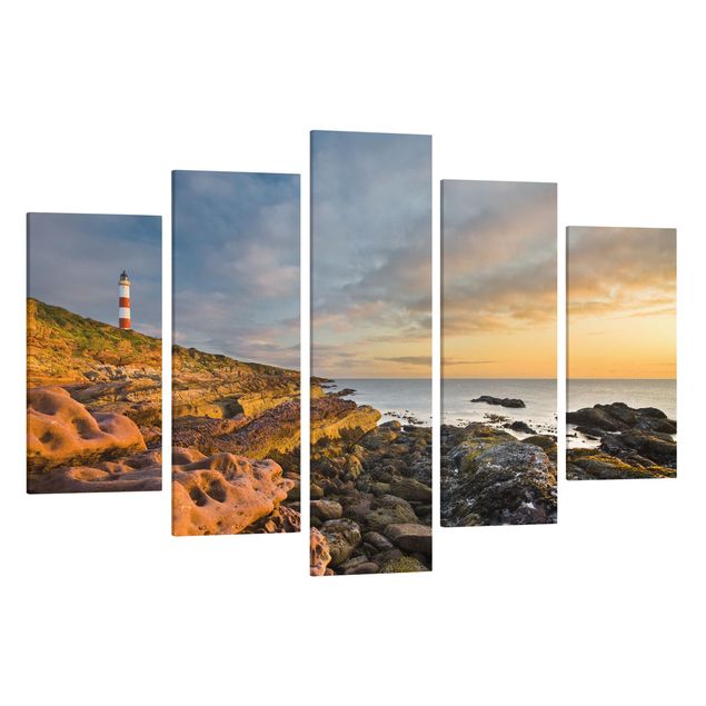 Stampa su tela 5 parti - Tarbat Ness Sea & lighthouse at sunset