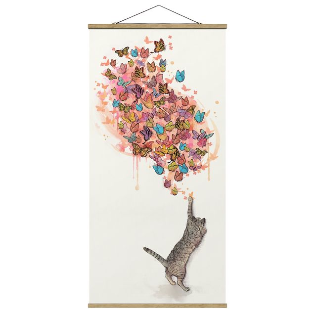 Riproduzioni quadri famosi Illustrazione - Gatto con farfalle colorate pittura