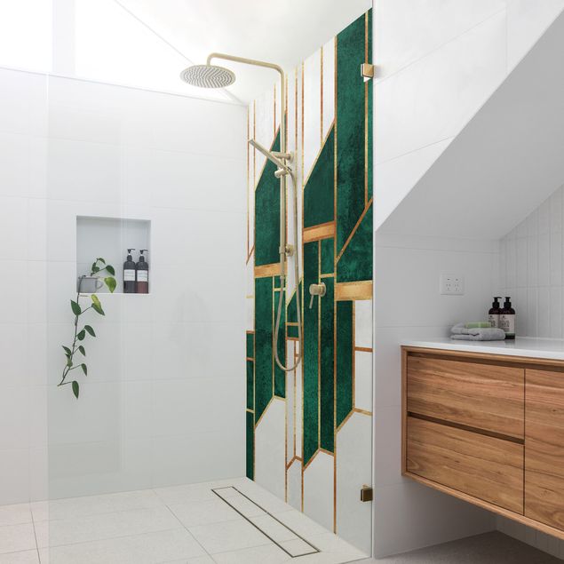 Rivestimento per doccia - Geometria in smeraldo e oro