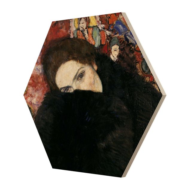 Quadri su legno Gustav Klimt - Signora con la muffola