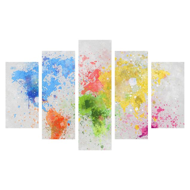 Stampa su tela 5 parti - Colorful splashes world map