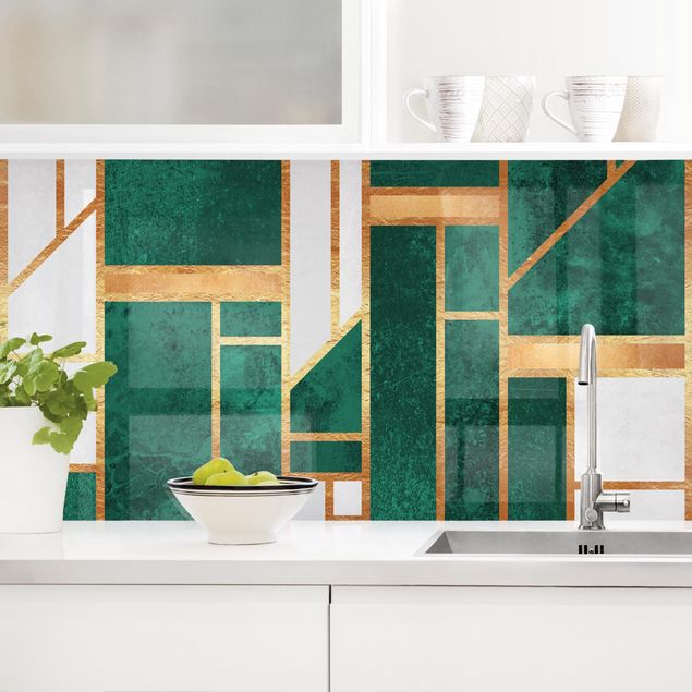 Rivestimento cucina con disegni Geometria smeraldo e oro