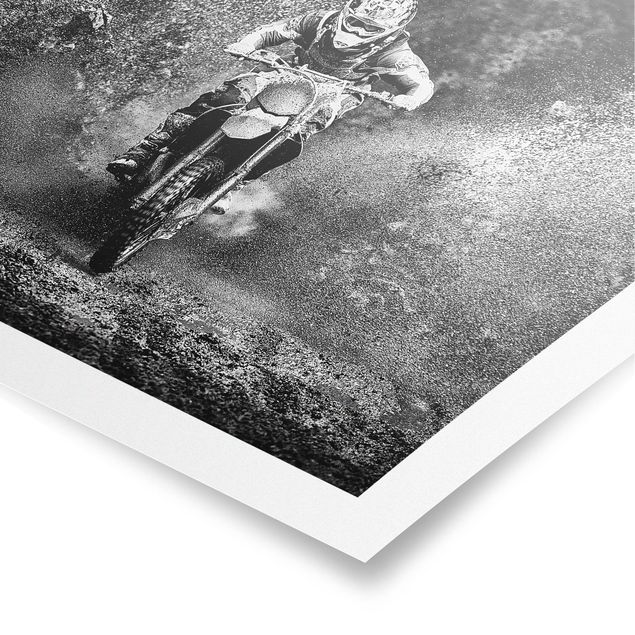 Poster in bianco e nero Motocross nel fango