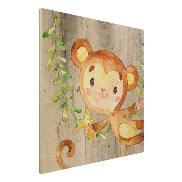 Decorazioni camera neonato Scimmia ad acquerello su legno
