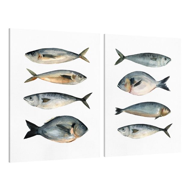 Quadri moderni per arredamento Otto pesci in acquerello I
