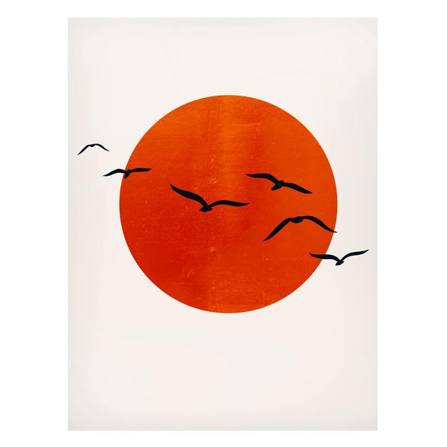 Lavagne magnetiche con paesaggio Stormo di uccelli di fronte al sole rosso I