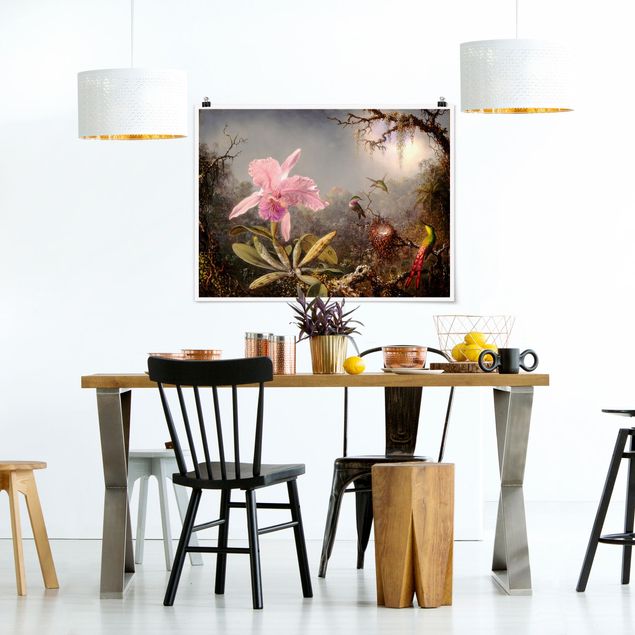 Stile artistico Martin Johnson Heade - Orchidea e tre colibrì