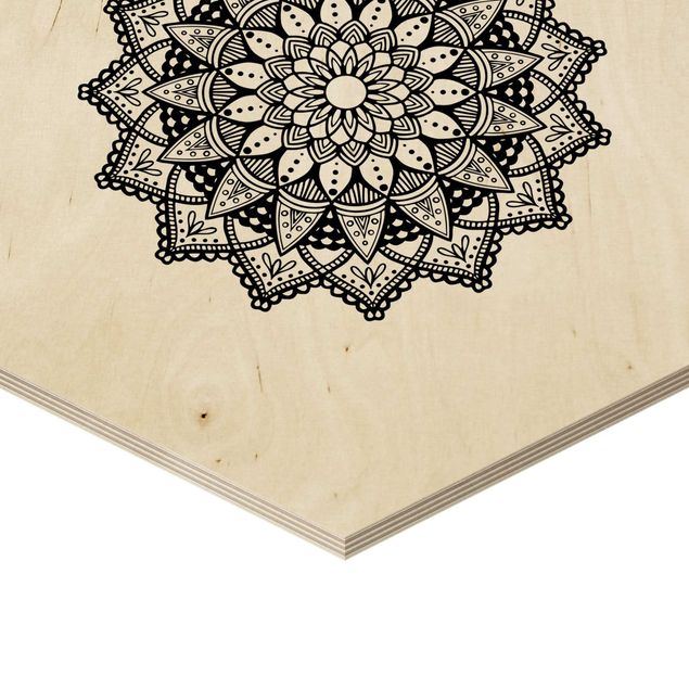 Esagono in legno - Set Mandala mano di Hamsa Lotus On White