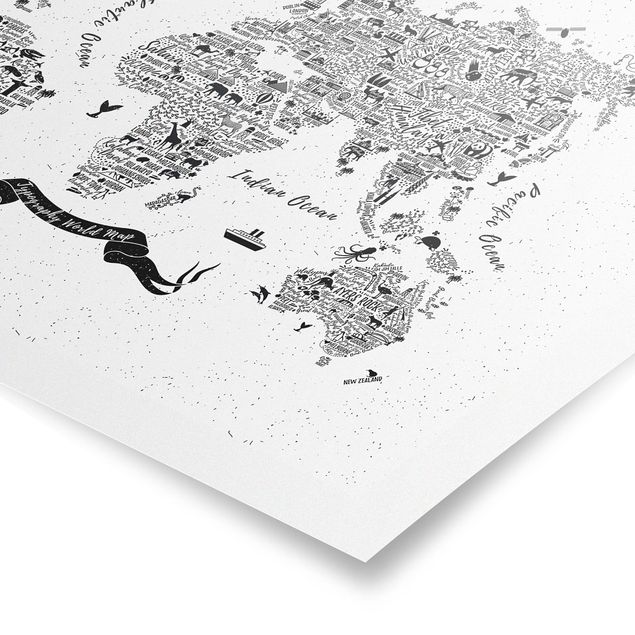Stampe Mappa del mondo - tipografica bianca
