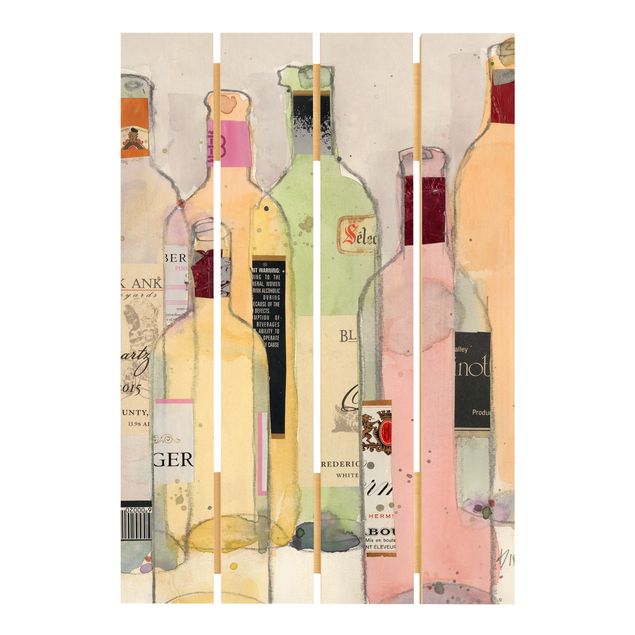 Stampa su legno - Bottiglie di vino in acquerello I - Verticale 3:2