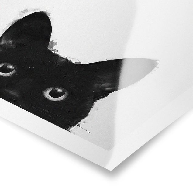 Poster bianco nero Illustrazione - Gatto nero su pittura bianca