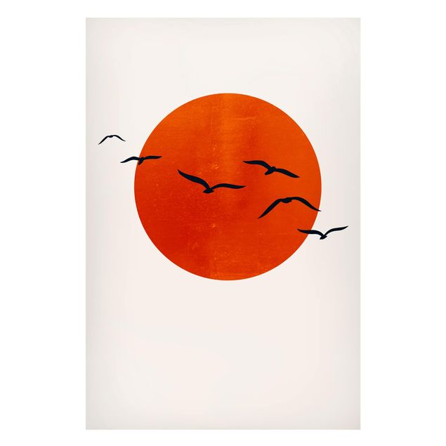 Lavagne magnetiche con paesaggio Stormo di uccelli di fronte al sole rosso I