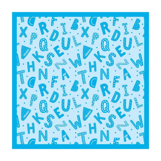 Tappeti grandi Alfabeto con cuori e puntini in blu con cornice