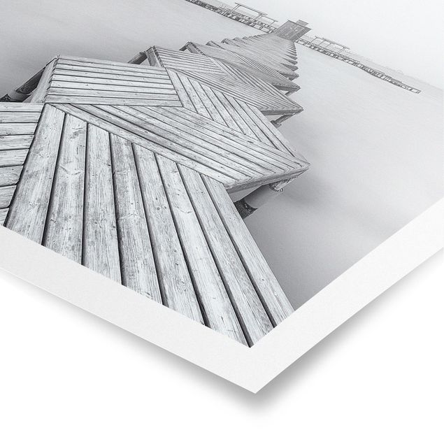 Quadri tridimensionali Molo di legno in bianco e nero