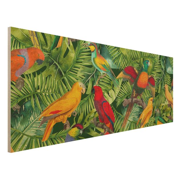 Quadri in legno con fiori Collage colorato - Pappagalli nella giungla