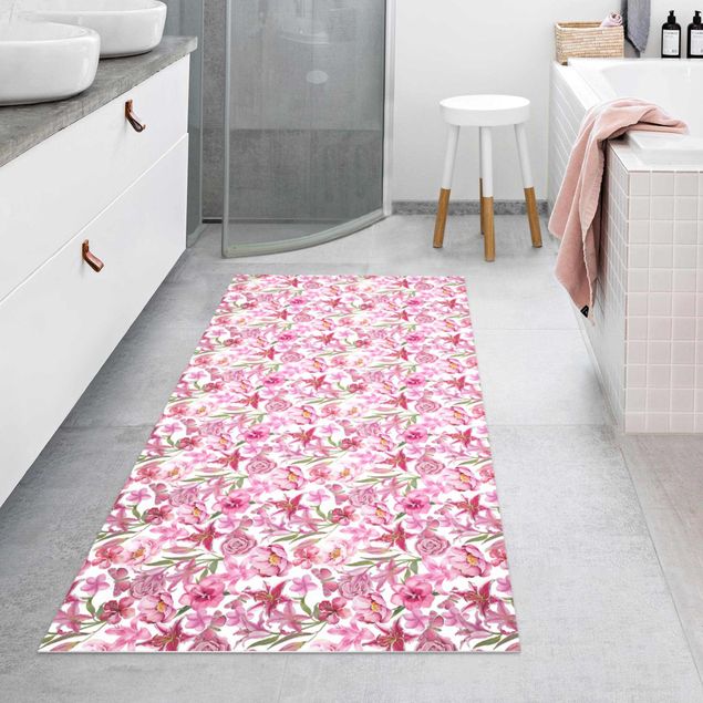 tappeto design moderno Fiori rosa con farfalle